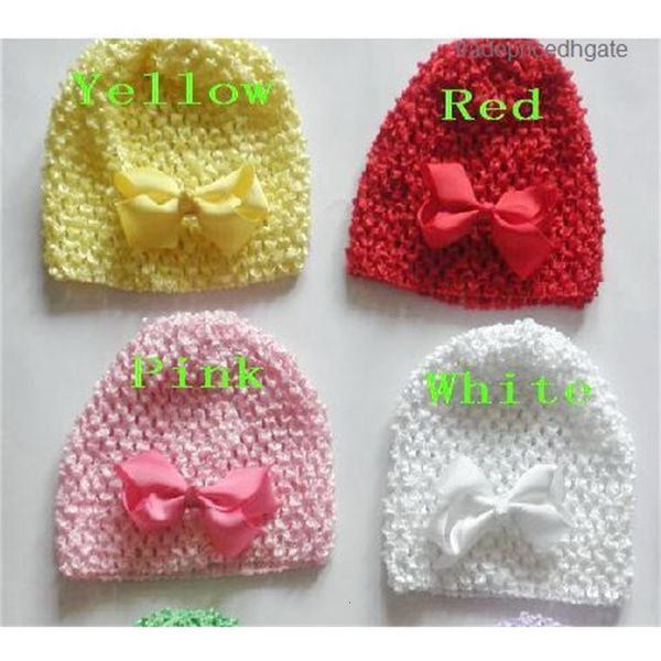 

waffle hair infant 20pcs hats clips crochet baby sunny soft toddler beanie with 3" bows stretch caps feshion sell mz