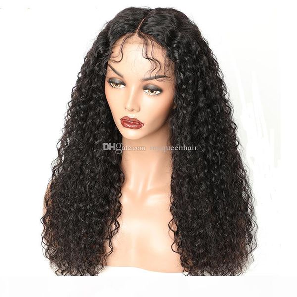 

my queen hair swiss lace human wigs kinky curly brazilian hair swiss lace cap 150% density for black women, Black;brown