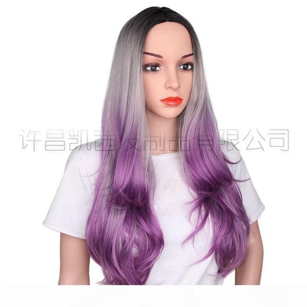 

omber lace front wigs for women synthetic hair wavy wig 24 inches cosplay wig heat safe role-playing christmas wigs, Black