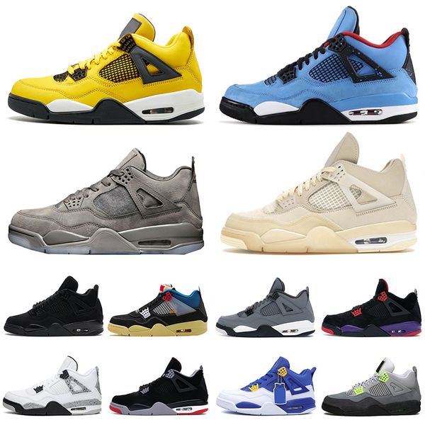 

4 4s jumpman 2021 new quality sail mens basketball shoes cactus jack tour yellow white cement women retro trainers union noir bred trainers, White;red