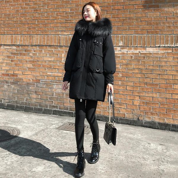 

2020 winter cotton coat women plus size fashion thick warm fur collar hooded black outwear woman parkas kurtka zimowa damska 4xl1