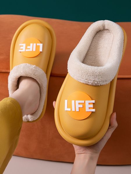 

waterproof cotton slippers women eva slippers winter warm man plush house slippers indoor outdoor lovers cotton zapatillas mujer x1020, Black