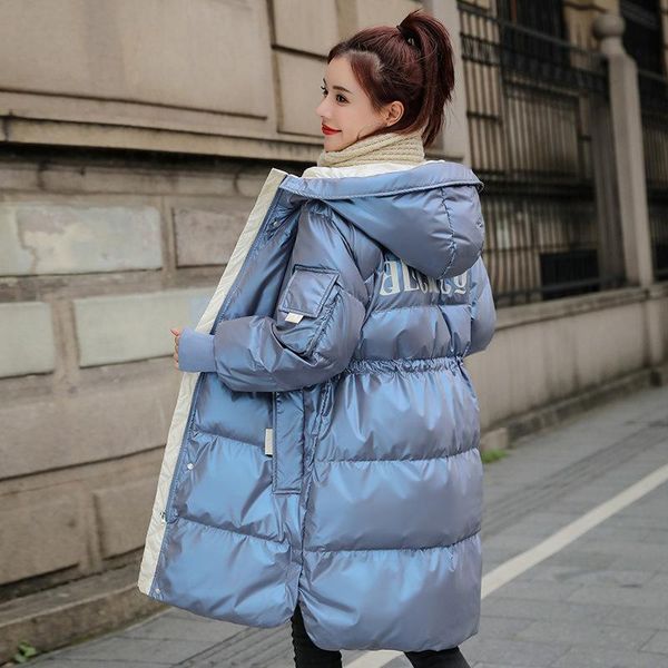 

new winter selling women's down jacket fashion slim waist shiny warm coat women's outdoor leisure mid-length coat, Black