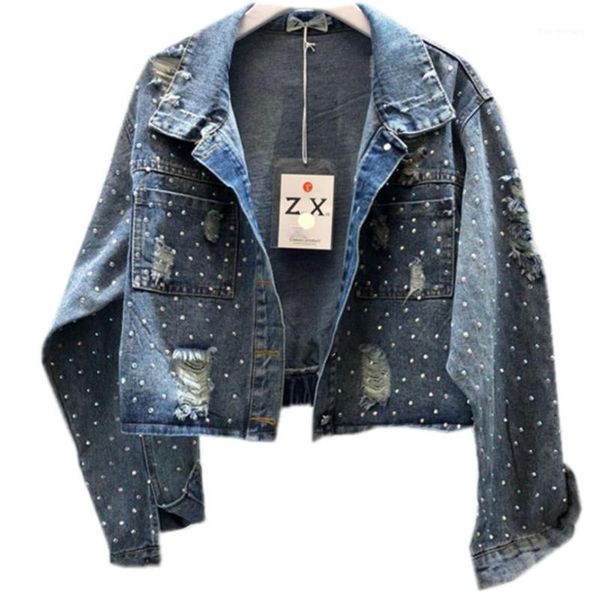 

spring autumn new fashion heavy denim coat drilling blue short jeans jacket women1, Black;brown