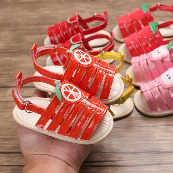 

sandals summer baby boy girl pu fruit print breathable anti-slip crib shoes soft sole prewalkers shoes1, Black;red