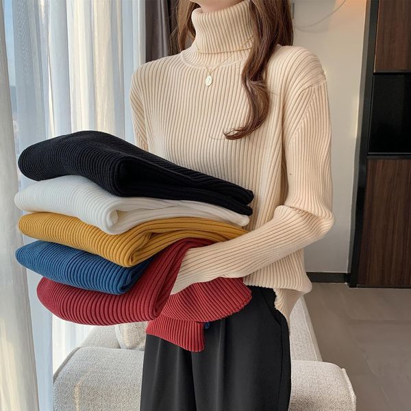 

autumn winter padded turtleneck inner knit long sleeve bottoming shirt pullover women sweater h1211, White;black