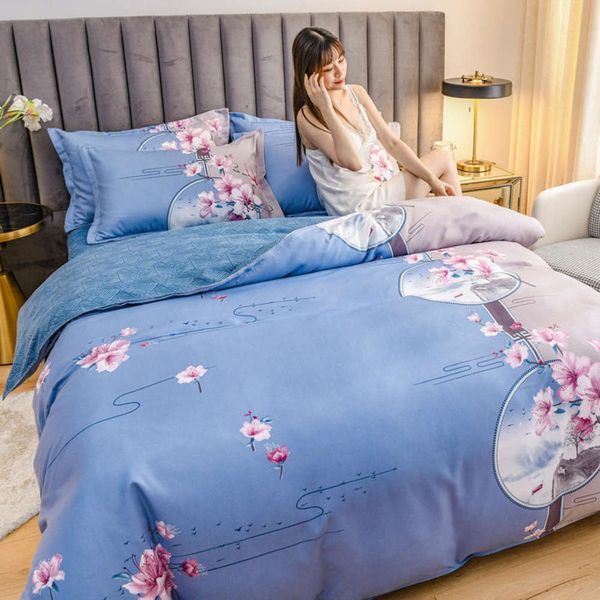 

thickened new chine large pattern four piece matte sheet quilt cover bedding