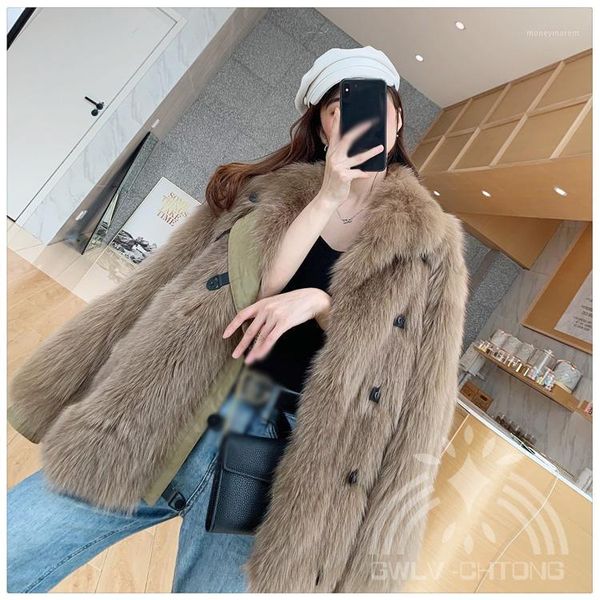 

women's fur & faux real genuine natural coat women fashion loose style warm jacket winter overcoat1, Black
