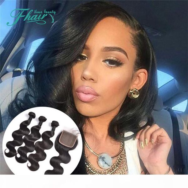 

8a brazilian body wave human hair with closure natural color 4x4 lace closure with bundles body wave middle 3way part closures bundles, Black