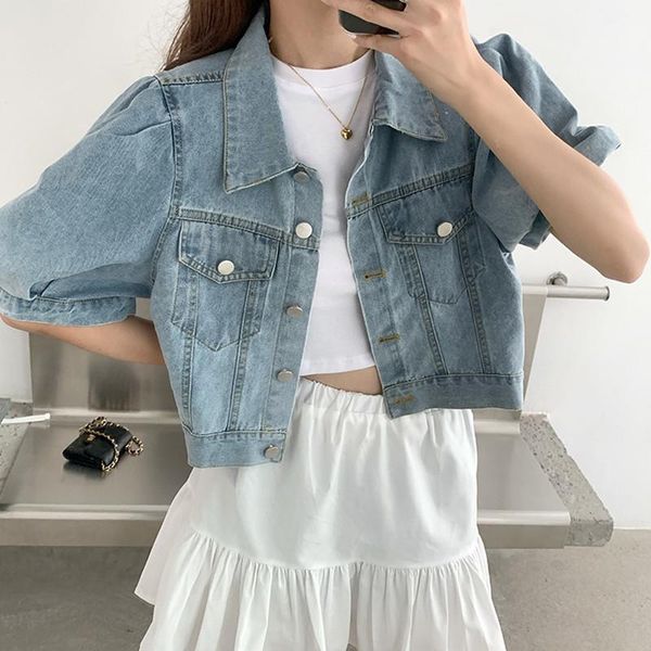 

sml jean jacket women 2020 vintage denim jackets vintage short sleeve short jacket casual loose coat blue bomber (785061, Black;brown