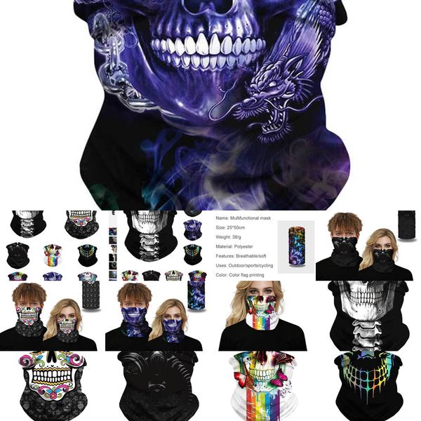 

2021 new skull digital printing outdoor face mask sports mountaineering insect proof sunshade beanie magic o5s3f, Black