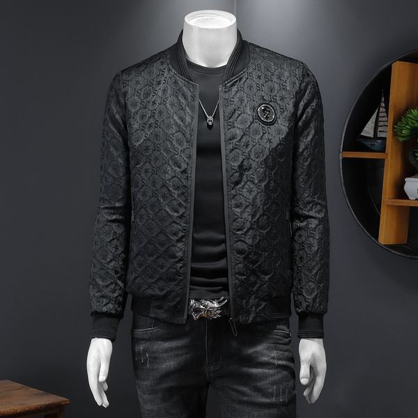 

2023 mens spring new stand collar jacket zipper highend fashion business casual printed baseball uniform s-4xl, Black;brown