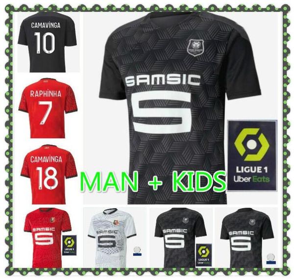 

men kids 20 21 rennes soccer jersey 2020 2021 raphinha niang terrier j.martin stade rennais fc bourigeaud home away football shirts, Black;yellow