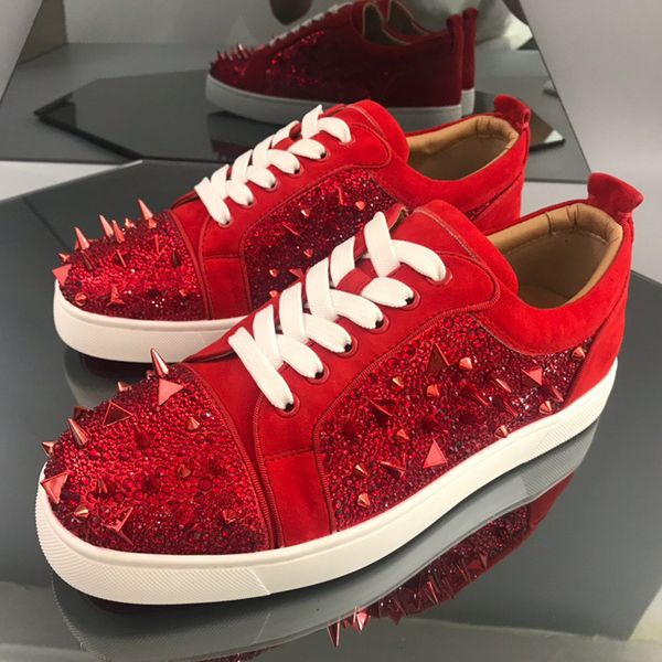 

fashion designer mens womens shoes sneakers low cut golden spike with scintillating resin drops red bottom big size 1213 casual shoes, Black