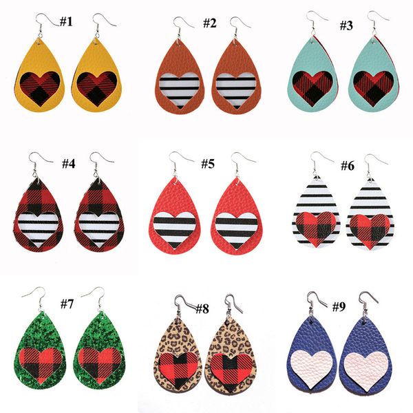 

valentines day drop earring pu leather fashion teardrop earrings long drop lip sequin heart earring gift for women, Red;brown