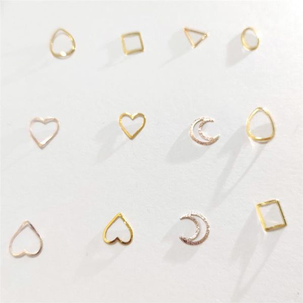

50pcs сердце металла заклепок ногтей украшения cute 3d розовое золото треугольник наклейки hybrid стимпанк bling moon аксессуары, Silver;gold
