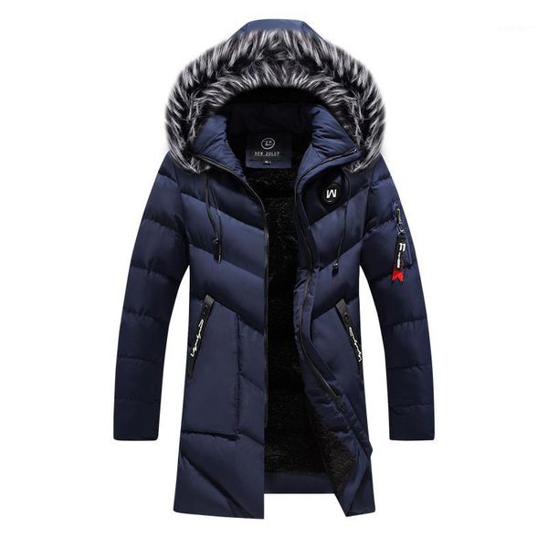 

thick warm parkas coat winter jacket men plus size casual long outwear mens parkas with hooded fur collar windbreaker jacket 5xl1, Black