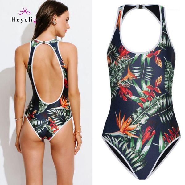 

women swimwear printed cute lobsters one piece swimsuit high cut backless sport bathing suits push up monokini bodysuits1, White;black