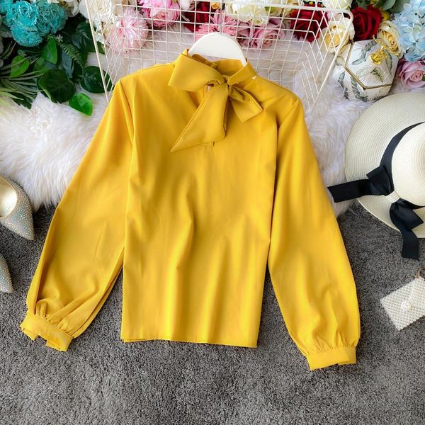 

korean fashion women chiffon blouse 2020 new spring autumn long sleeve solid loose vintage tshirt for woman joker clothes, White