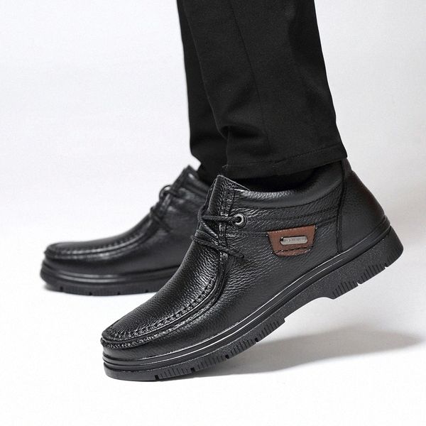 

winter genuine leather boots men ankle boots fashion keep warm plush boots anti slip men shoes botas hombr big size 47 j3 #qi5b