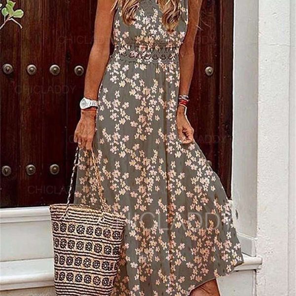 

dress 2020, women's bohemian sleeveless printed long skirt, Black;gray