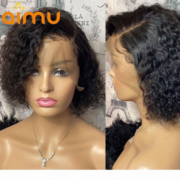 

curly bob 13x4 lace front human hair wigs short bob curly wig for black women 4x4 closure 150 density pre plucked brazilian remy, Black;brown