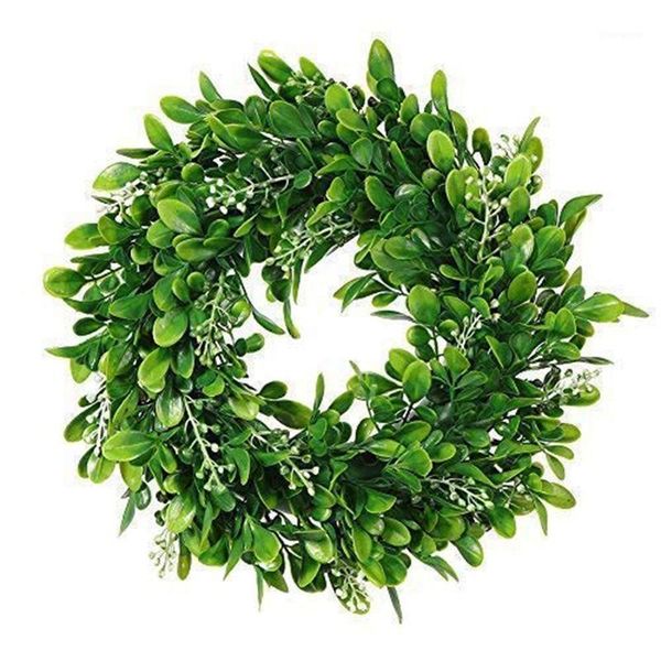 

round wreath artificial wreath green leaves for door wall window decoration-wedding party christmas decor - 11 inches1