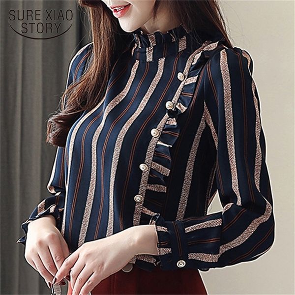 

womens and blouses striped ofiice wear blouse long sleeve women shirts women chiffon blouse shirt blusas femininas lj200811, White