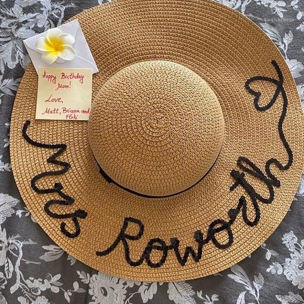 

party favor personalized custom heart logo your name women sun large brim straw outdoor beach hat summer autumn caps honeymoon