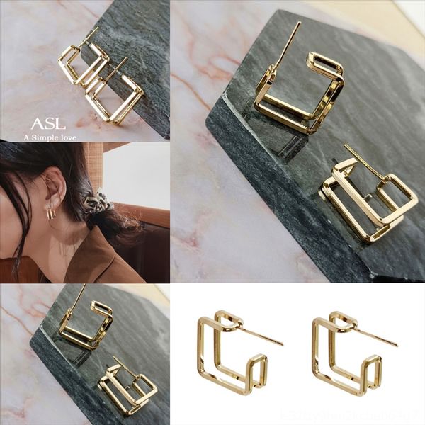 

dhb fashion new full studs retro silver needle small and square exquisite diamond geometric earring earrings personality earring t pin, Golden