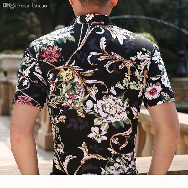 

wholesale-2016 new summer men's fashion floral printed short sleeve flowers dress shirt, White;black