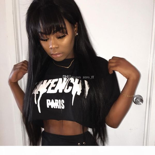 

silky straight human hair wigs brazilian hair with bangs full lace wig & lace front wig for black women full lace human hair wigs, Black;brown