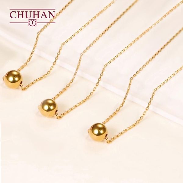 

chains chuahn jewelry real 18k gold necklace solid beads pendant pure au750 for women fine wedding gift classic o-chain wholesale, Silver