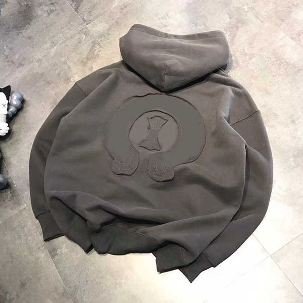 

winter new fashion brand plush sweater cro warm horseshoe flower sanskrit paste cloth hooded casual hoodie for men and women, Black