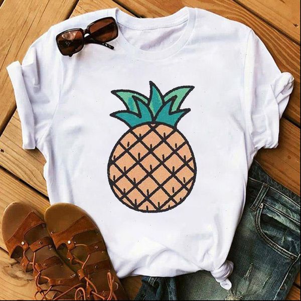 

cute pineapple graphic print women tshirts short sleeve summer lady t shirt womens clothing tees female t shirt, White