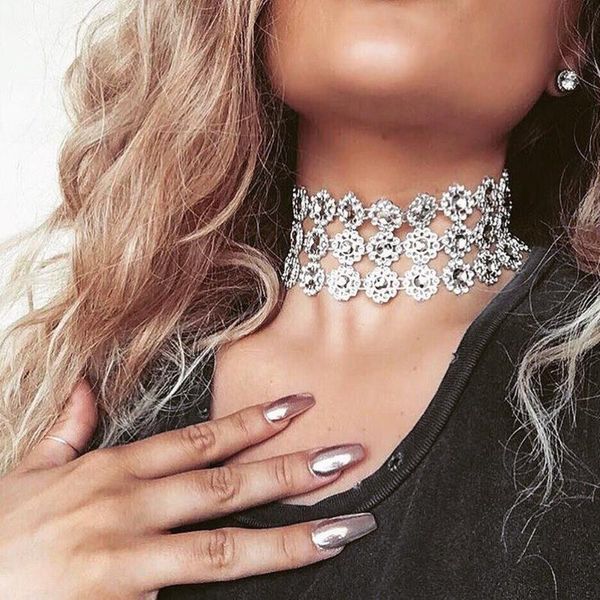 

exqusite plastic flower choker colar gothic silver color floral print chain short clavicle necklace for women girls collier, Golden;silver
