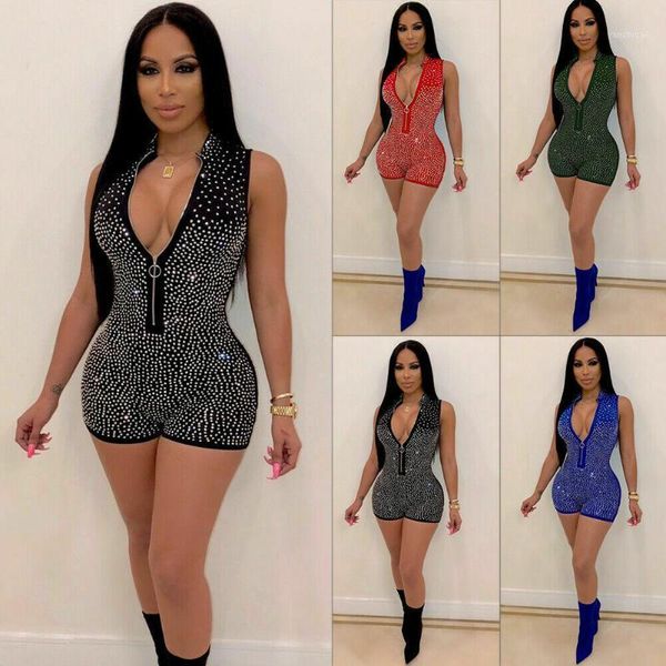 

new women bodycon playsuit beading solid fashion v-neck sequin bodysuit jumpsuit slim sleeveless romper clubwear1, Black;white