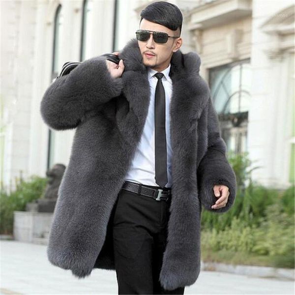 

2020 winter luxury high-quality leather-like coat fur coat long-style fur in one european and american men's trench1, Black