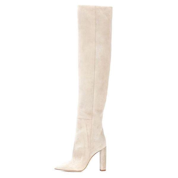 

boots women's beige suede pointed high heel over knee large size autumn and winter, Black
