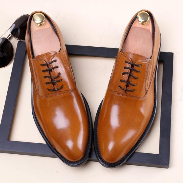 

men's leather shoes wear leather shoes cowhide comfortable lace-up business formal men's large size oxfords, Black