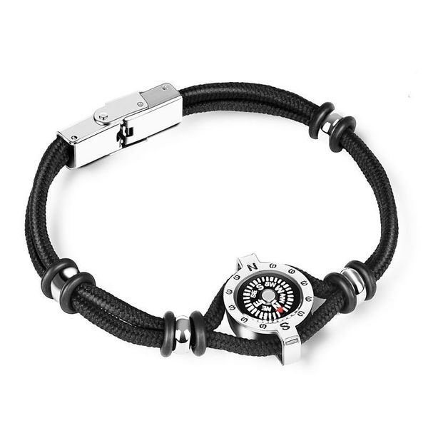 

trend titanium steel bracelet men jewelry black blue woven leather rope chain compass bracelet outdoor camping survival qylffg