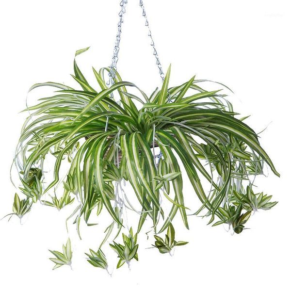 

decorative flowers & wreaths 3 heads artificial flower bracketplant chlorophytum orchids rattan wall hanging silk plant home shop decor1
