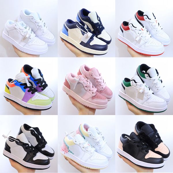 

jumpman 1 low 1s basketball shoes baby kids obsidian dark mocha unc wolf grey white camo black toe court purple game royal girls children tr