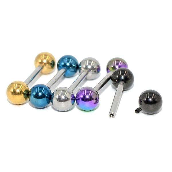 

1pc 316l surgical steel round ball internally threaded screw ball fit tongue barbell nipple shield ring piercing body jewelry q bbyyut, Silver