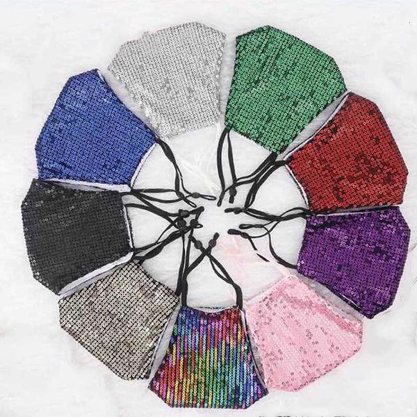 

mask fashion shield bling care washable reusable sun color gold elbow sequins shiny face cover anti-dust mount masks