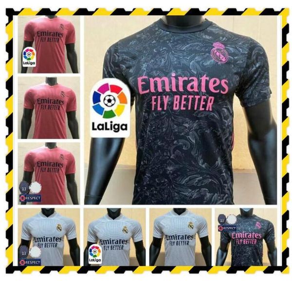 

2020 2021 real madrid player version soccer jerseys jovic kroos benzema sergio ramos hazard modric campeones football player shirt, Black;yellow