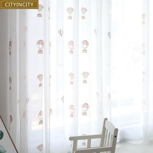 Cortina cortinas cityincity tule bordado crianças cortinas para quarto sonho urso branco menina menino 3d sala de estar sheer pronto feito1