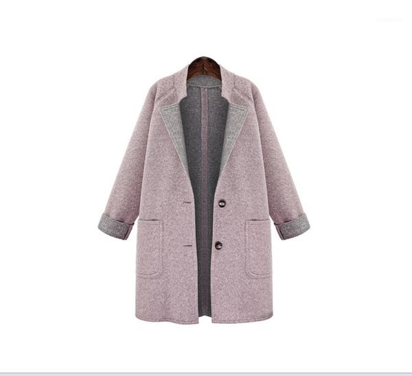 

autumn and winter new coat woman euramerican style large size women's loose and simple color woolen coat1, Black