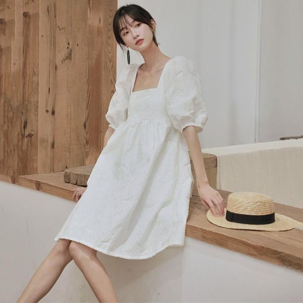 

women bow bandage backless dress new square collar half puff sleeve loose fit fashion tide summer new dress 2020 wm099, Black;gray