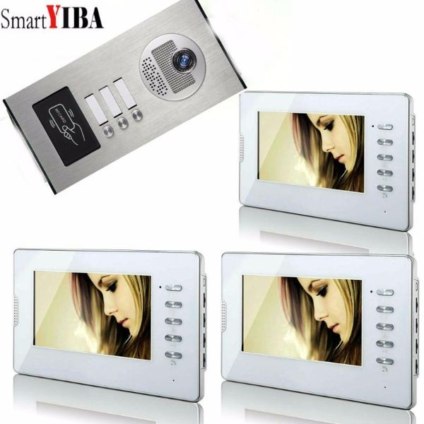 

smartyiba white 7 inches color wired video doorbell door chime,rainproof door phone for 3 units villa apartment intercom